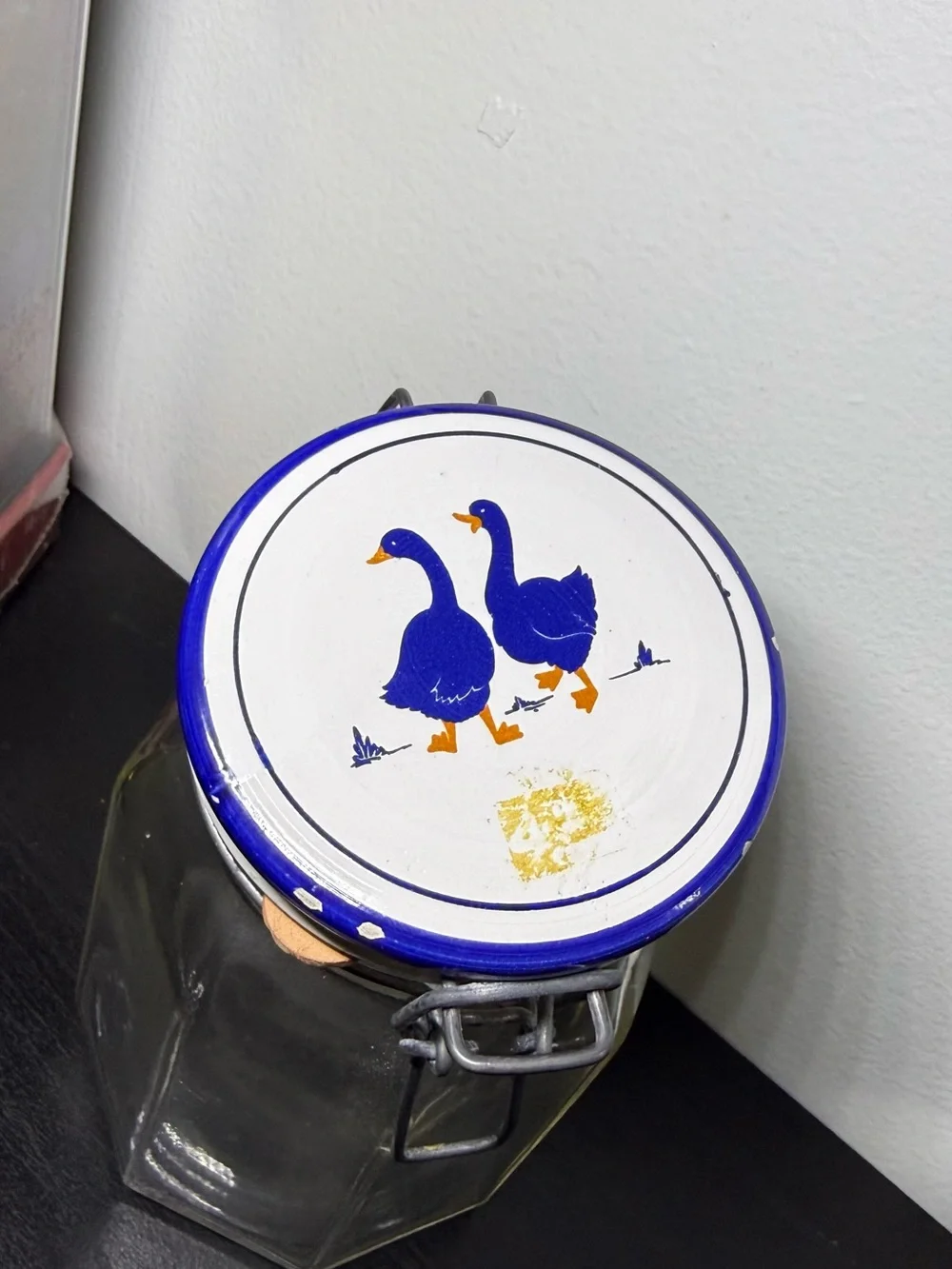 Vintage Ceramic Italian Octagonal Glass Hinged With Country Geese Duck On Lid